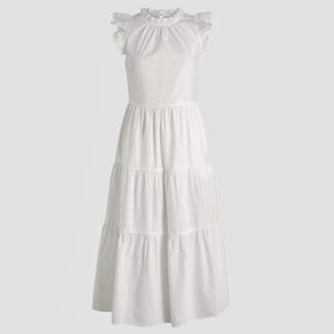 J. Crew Petite White Tiered Ruffle Sleeve Cotton Poplin Maxi Dress Size MP
